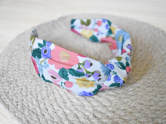 Top knot headband - white floral