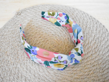 Top knot headband - white floral