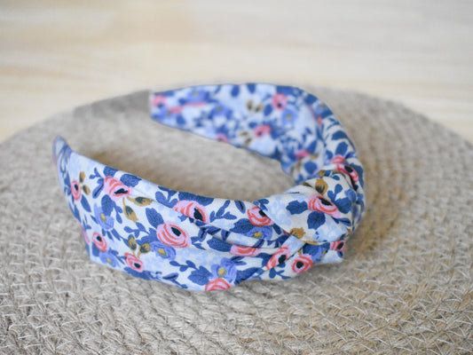 Top knot headband - Rosa in blue