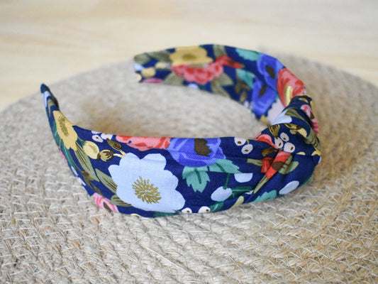 Top knot headband - Blue floral